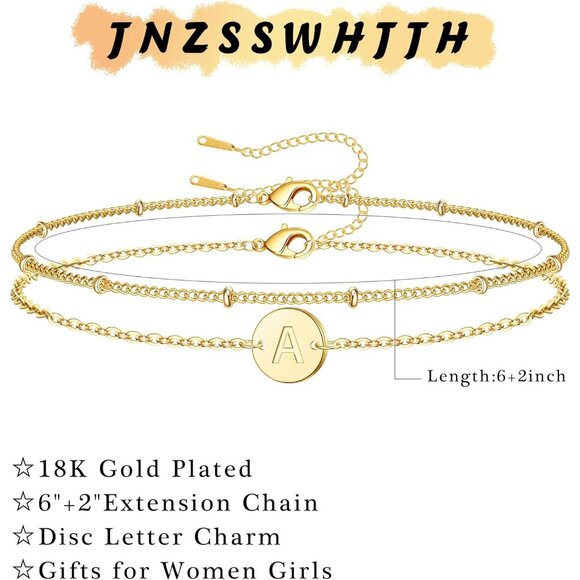 Luxurious 18K Gold Plated Dainty Initial Charm Bracelet - Ideal Holiday Gift - Picture 6 of 7
